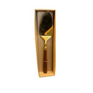 Gold Stainless Steel & Acacia Wood Pie/Cake Server With Engraved Handle